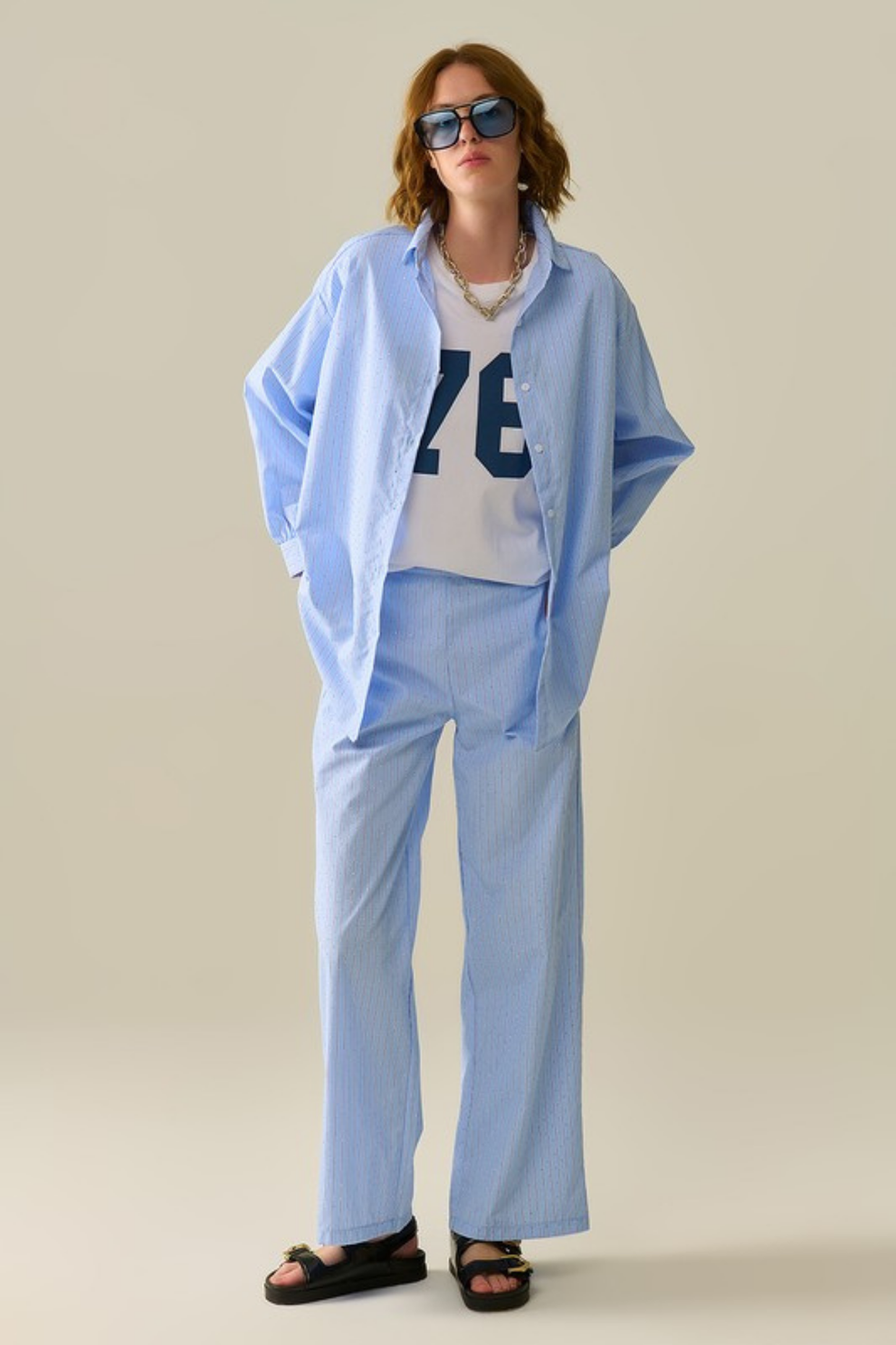 Blue Striped Embellished  Shirt