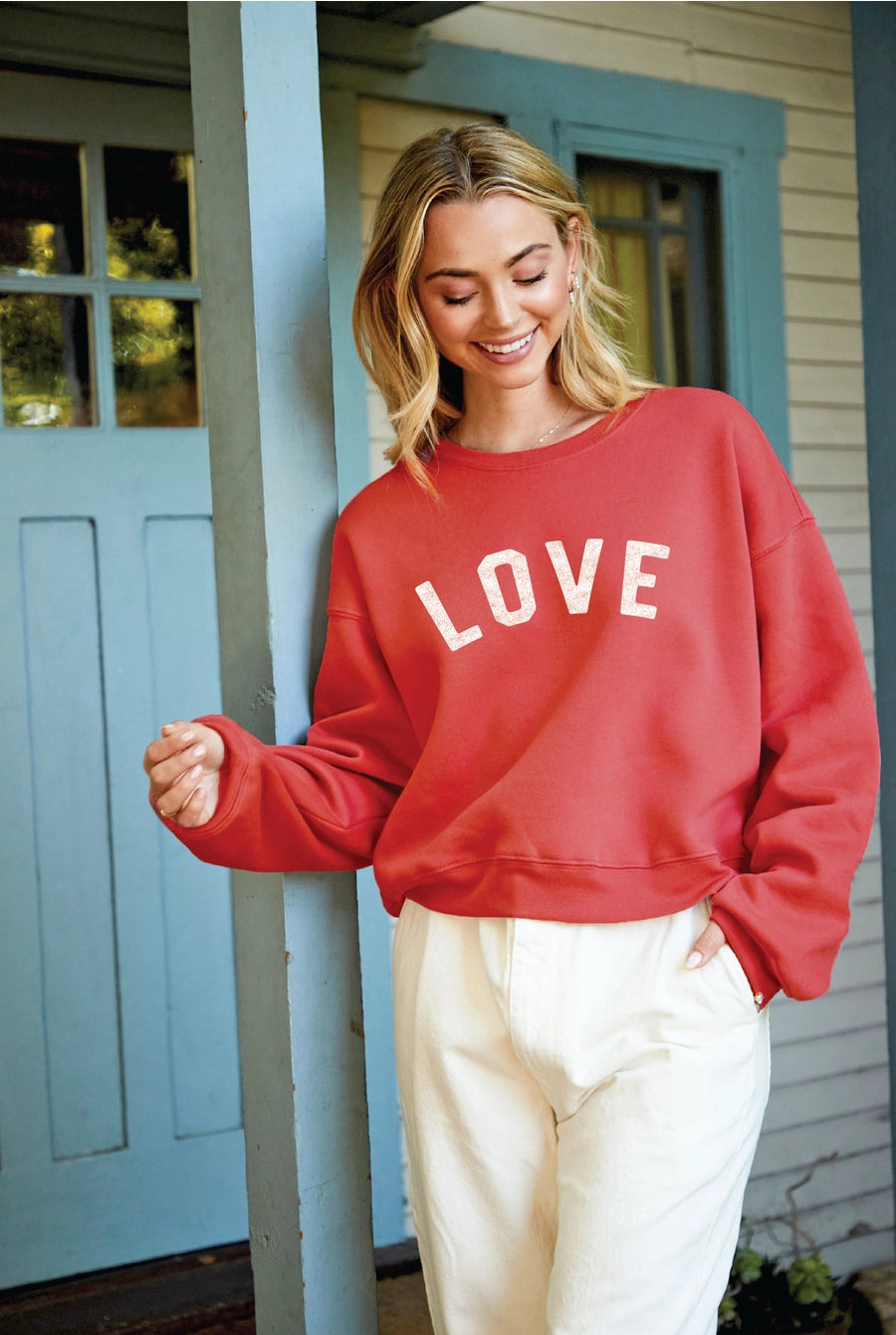 Love Mid Cropped Graphic Sweatshirt