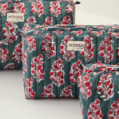 Emerald Motif Print Travel/Make Up Bag-Set of 3