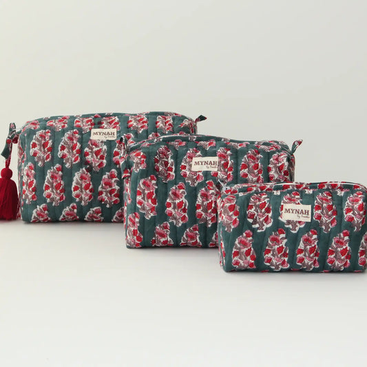 Emerald Motif Print Travel/Make Up Bag-Set of 3