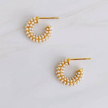 Mini Pearls Mini Hoop Earrings