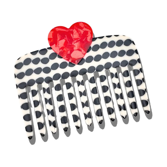 Hand-Painted Polka Dot Heart Pocket Comb