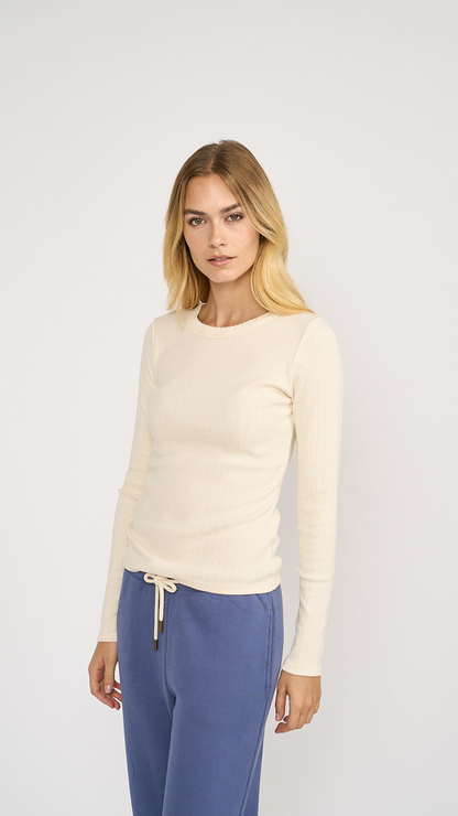 Pointelle Long Sleeve Crewneck - Ivory