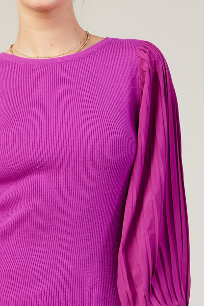 Orchid Pleated Sleeve Sweater