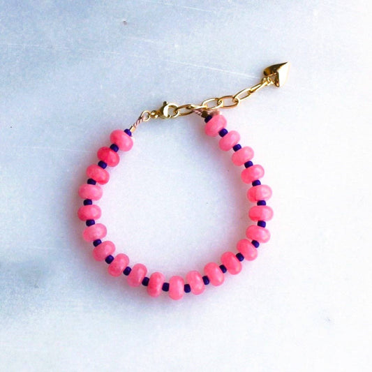 Dark Pink Candy Stone Beaded Bracelet