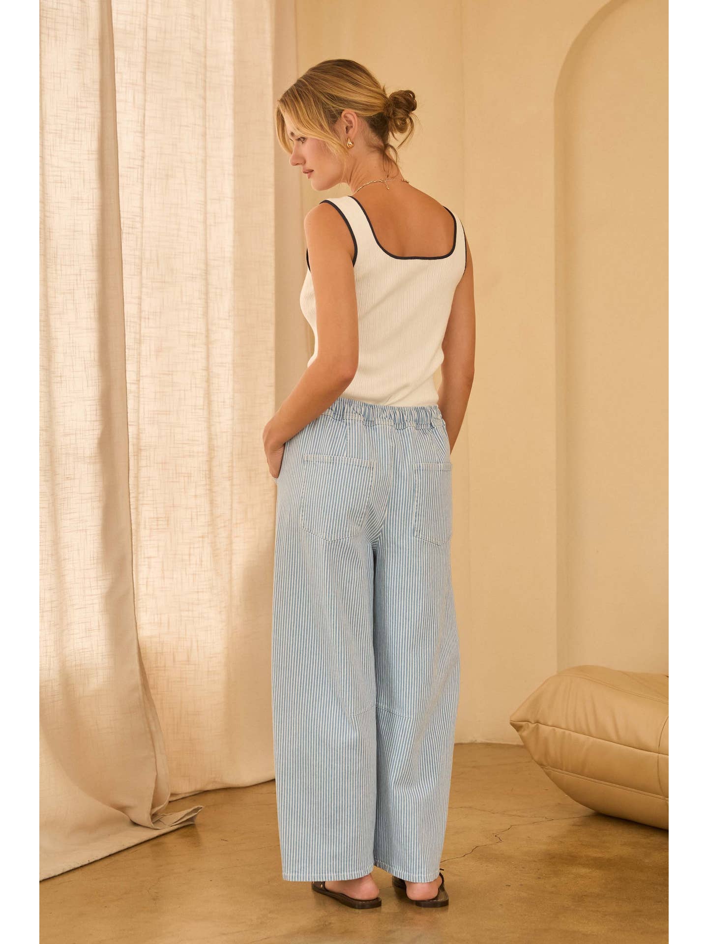 Pinstripe Denim Drawstring Pant