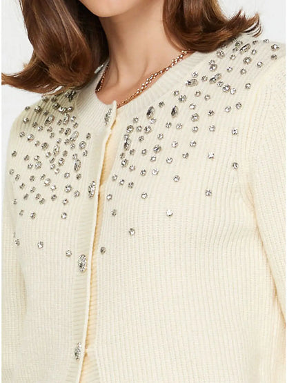 Crystal Beaded Detail Cardigan - Ivory