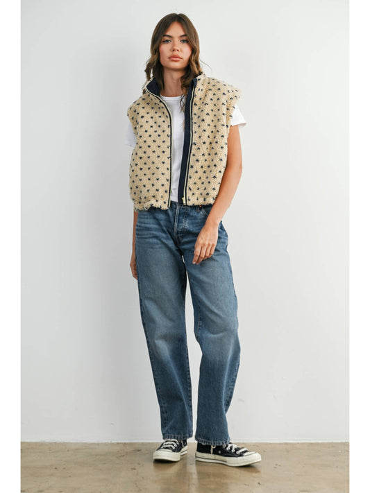 Navy Floral Floral Fleece Vest