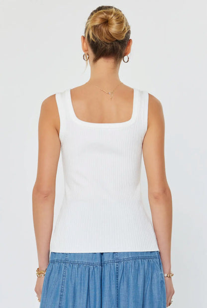 White Appliqué Square Neck Tank