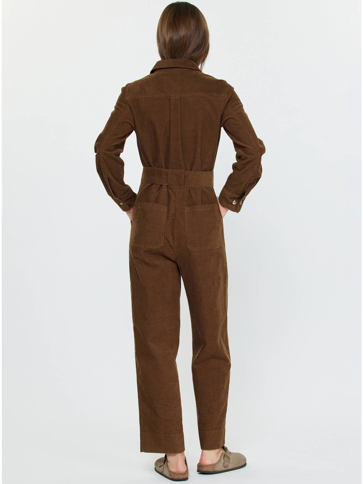 Brown Corduroy Long Sleeve Jumpsuit
