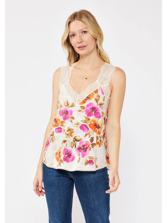 Floral Tank With Lace Detail