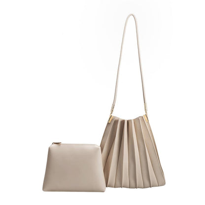 Bone Pleated Vegan Leather Bag
