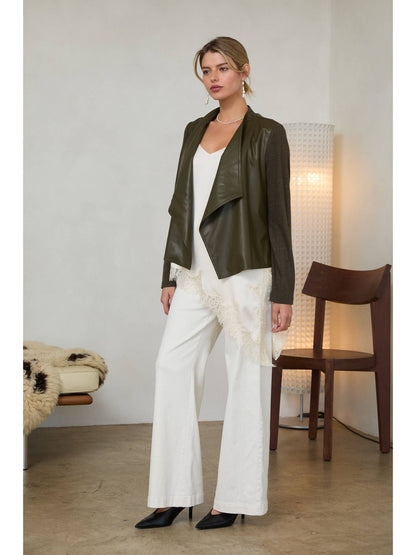 Olive Faux Leather Draped Jacket