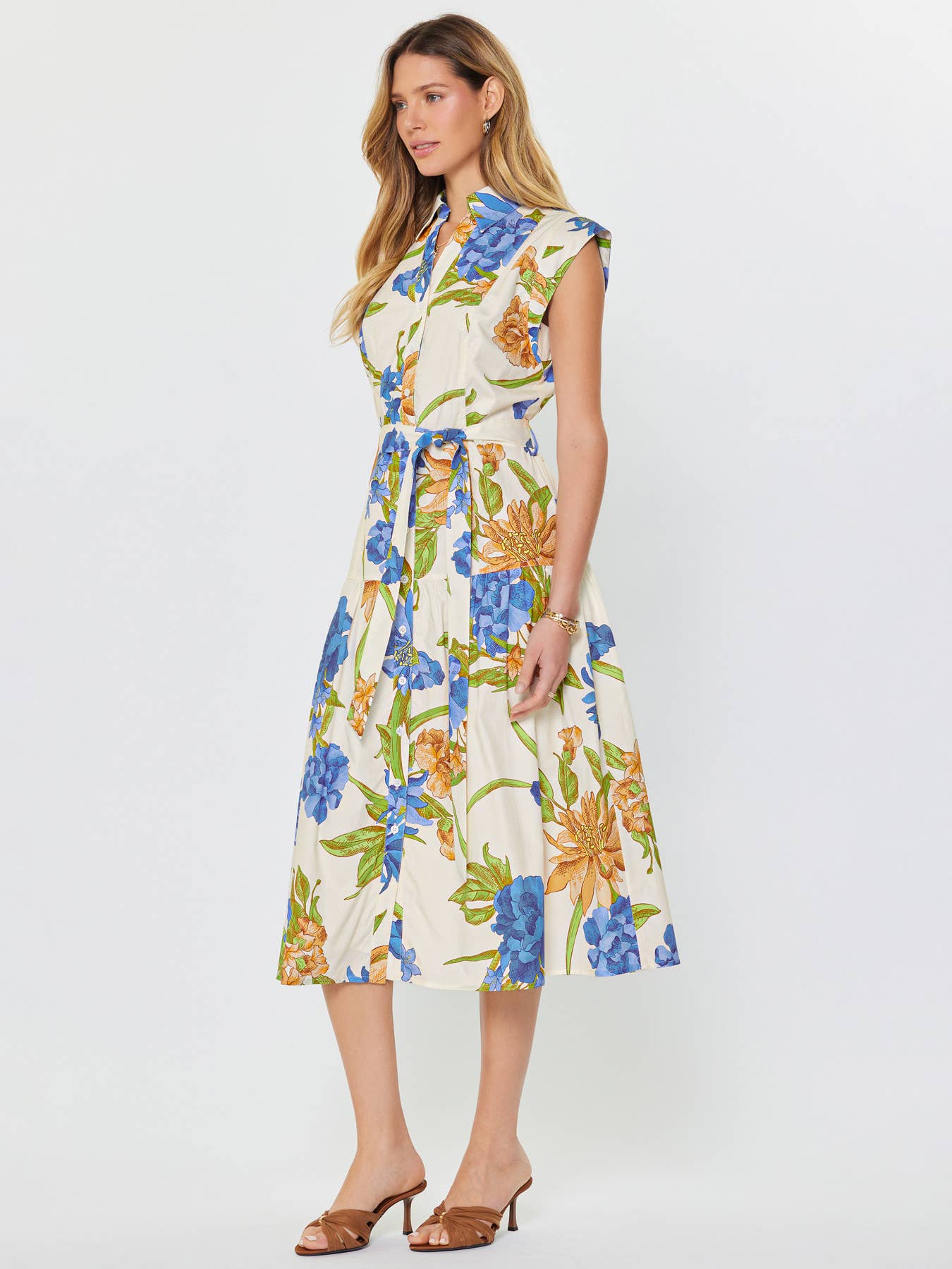 Floral Printed Button Down Midi Dress