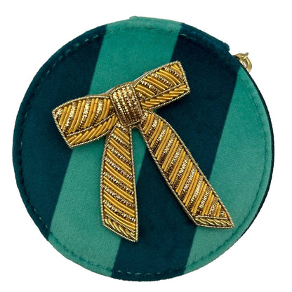 Jewelry Travel Pot in Teal Stripe with Bow
