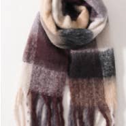 Wine Multi Block Blanket Scarf