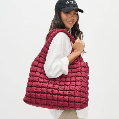 Burgundy Quilted Puffer Nylon Hobo