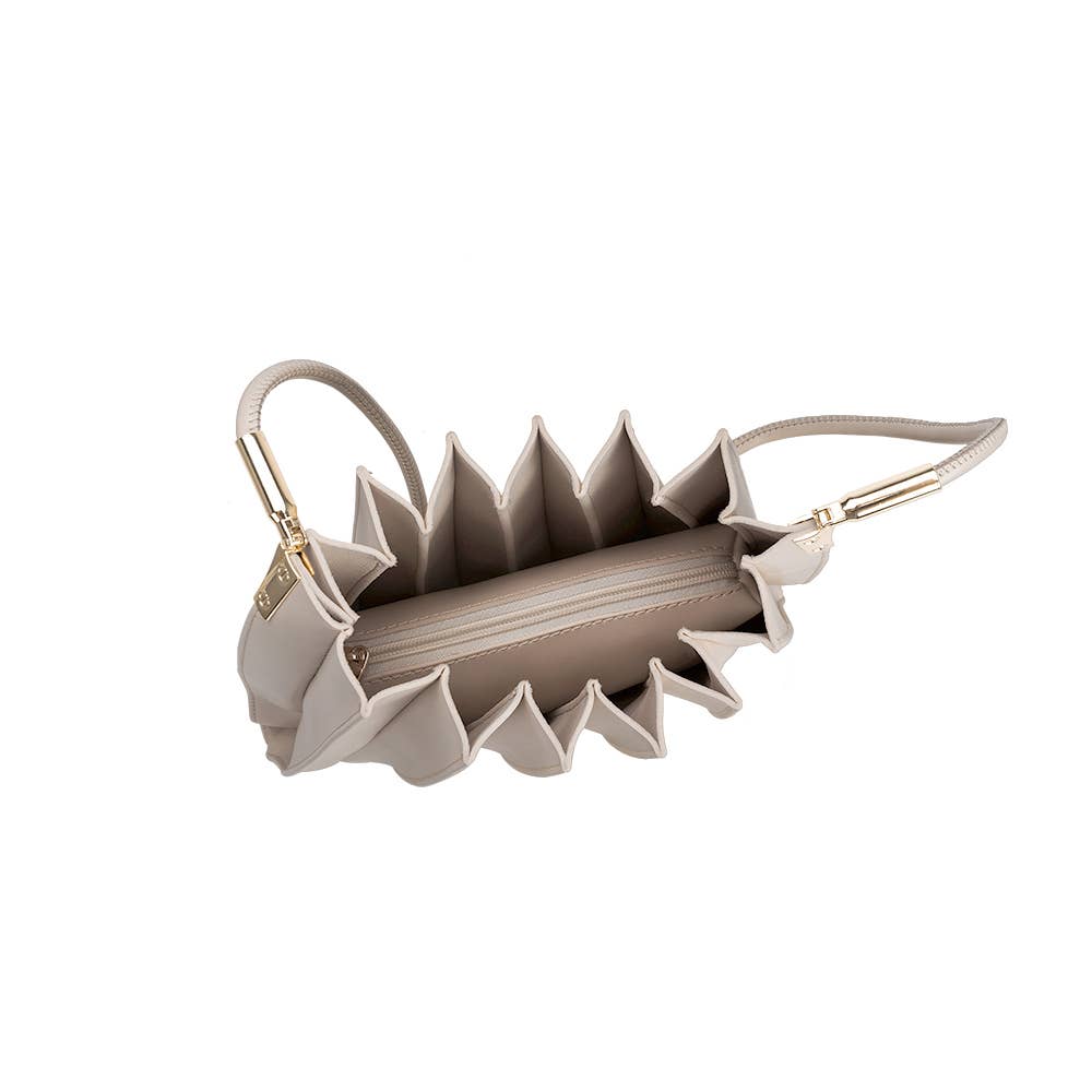 Bone Pleated Vegan Leather Bag