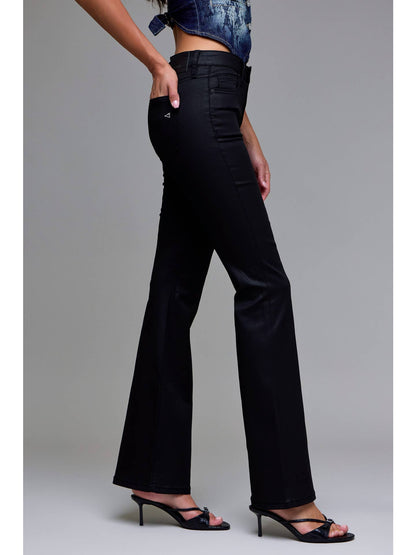 Black Coated Mid Rise Flare
