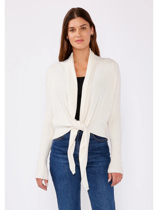 Waffle Knit Long Sleeve Tie Front Cardigan - Natural