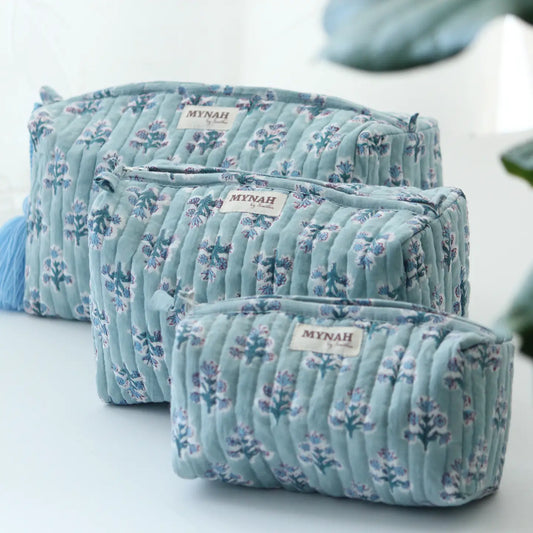 Dusty Blu Motif Travel/Make Up/Organizer/Bag-Set of 3