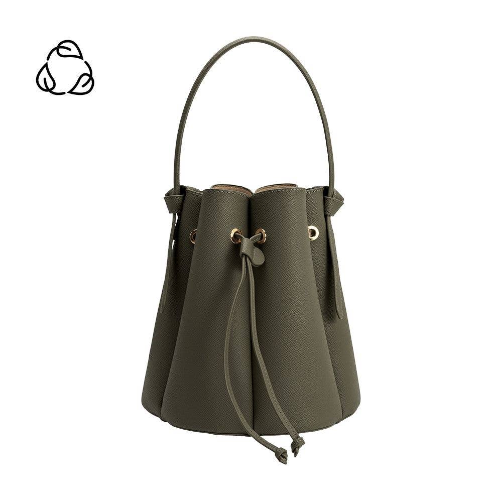 Olive Vegan Leather Bucket Bag