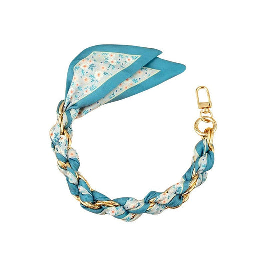 Gold Phone Chain with Scarf Blue Flower - Short