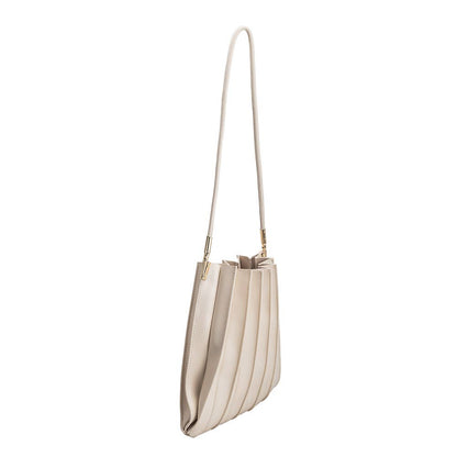 Bone Pleated Vegan Leather Bag