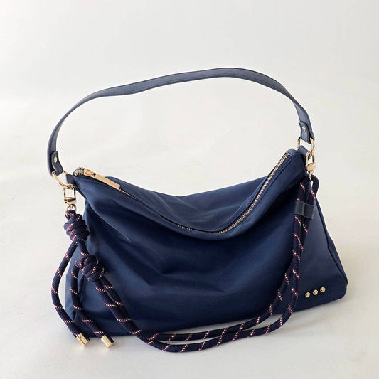 Navy Nylon Slouchy Shoulder Bag