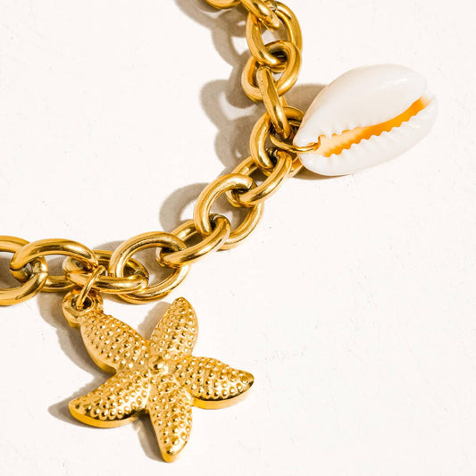 Aspen 18K Gold Non-Tarnish Stars & Shells Chain Bracelet