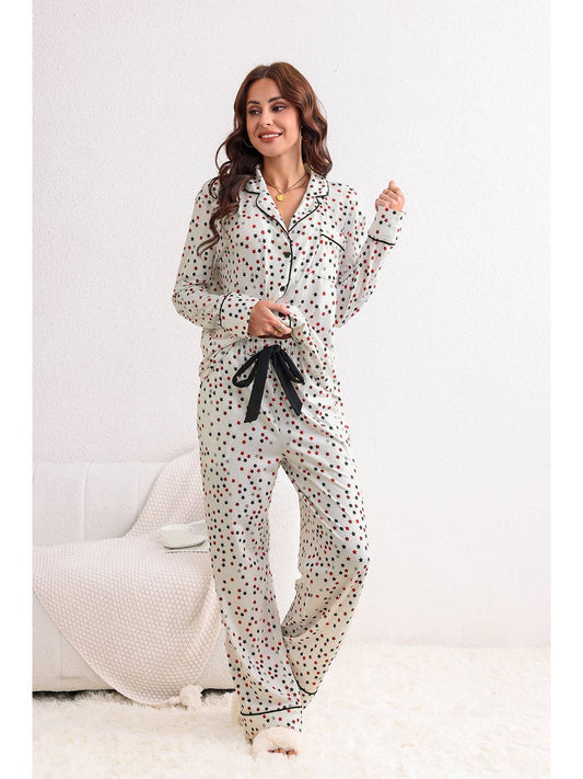 Contrast Pipping Star Long Sleeve and Pants Pajamas Set