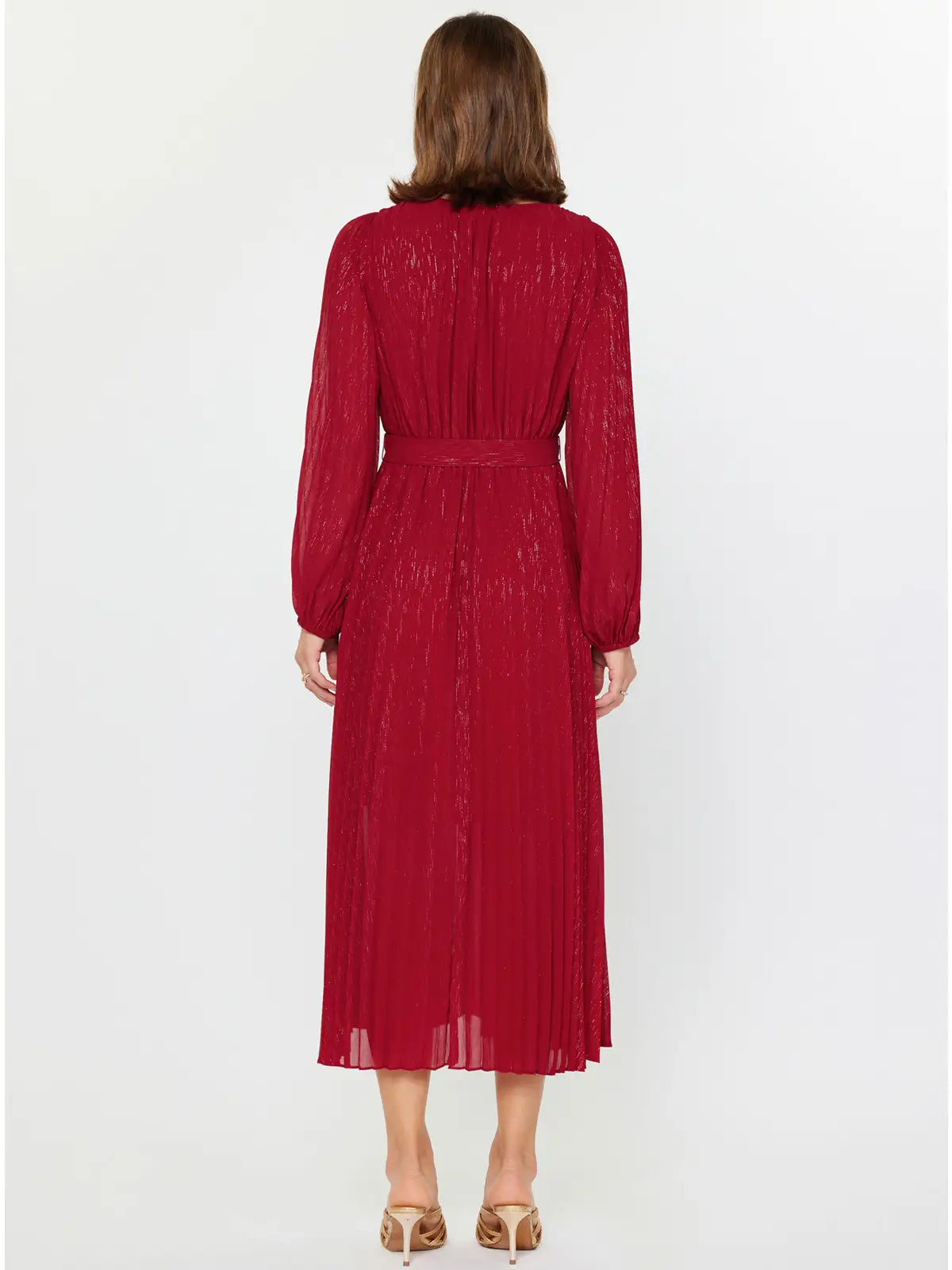 Pleated Surplice V-Neck Maxi Dress