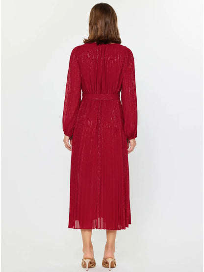 Pleated Surplice V-Neck Maxi Dress