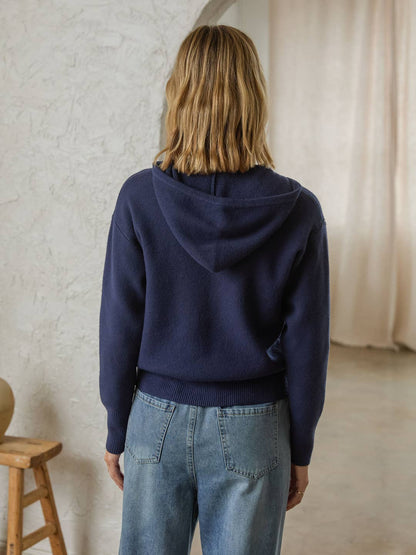 Navy Machine Washable Knit Hoodie