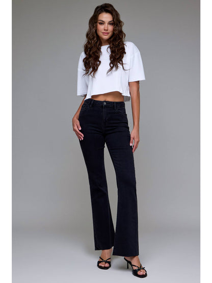 Jet Black Raw Hem Flare