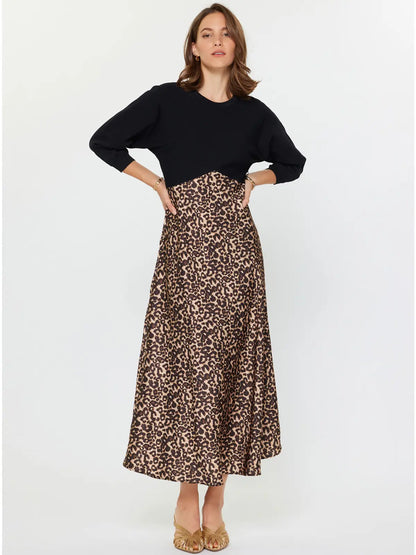 Leopard Mixed Media Midi Dress
