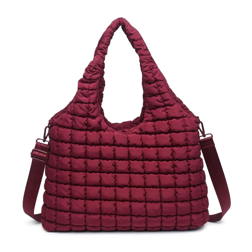 Burgundy Quilted Puffer Nylon Hobo