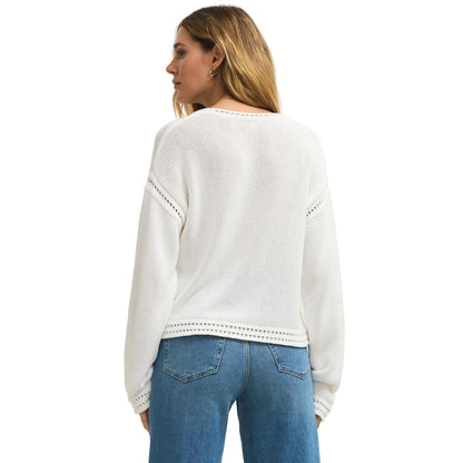 White Crochet Trim Sweater