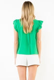 Alison Flutter Sleeve Button Down Top - Green