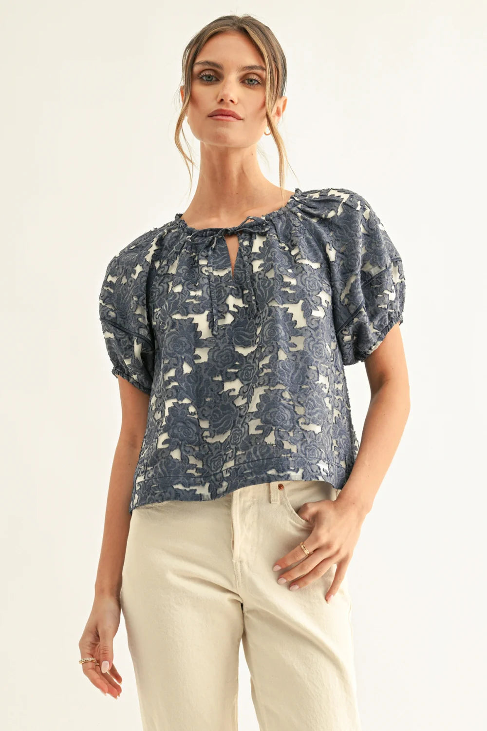Chambray Jacquard Blouse