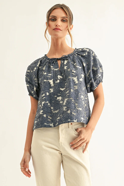 Chambray Jacquard Blouse