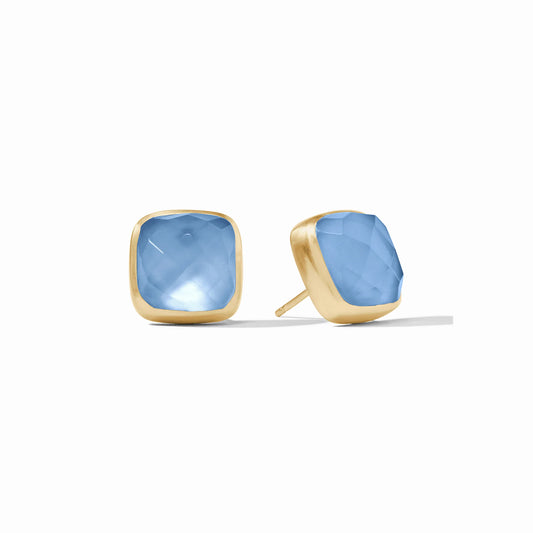 Catalina Gold Chalcedony Blue Stud Earring
