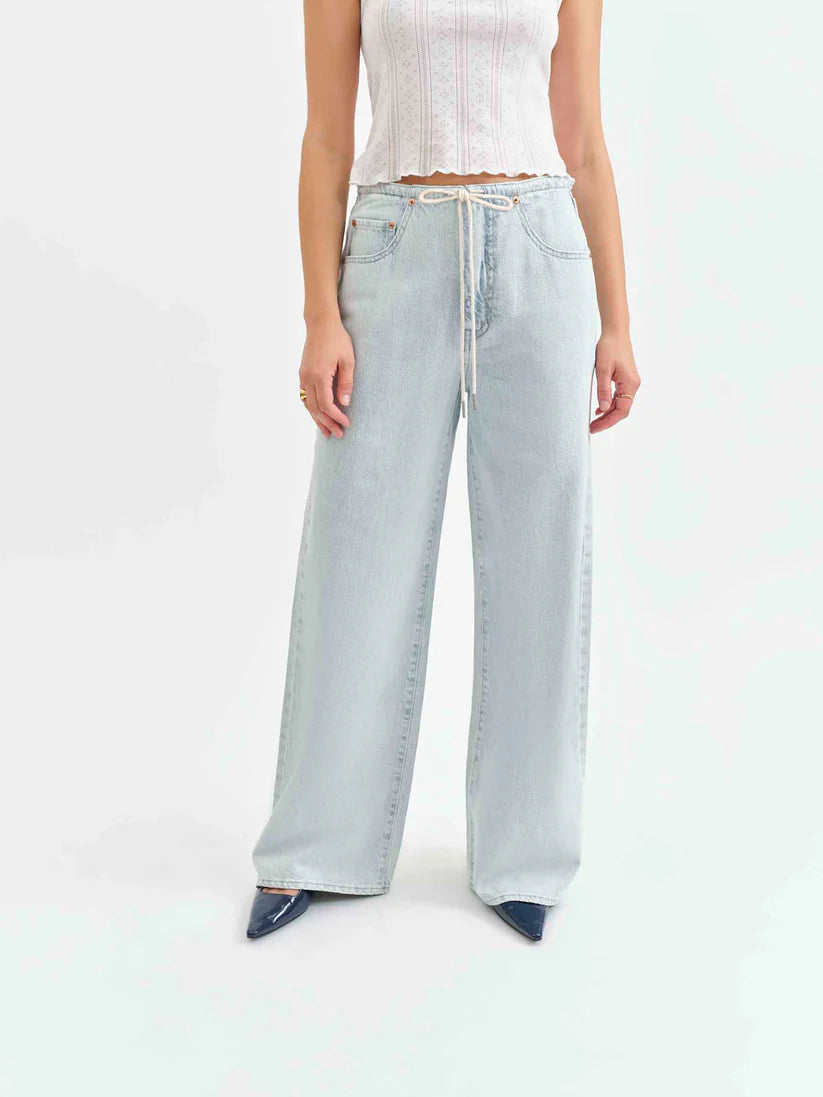 Drawstring Mid Rise Wide Leg