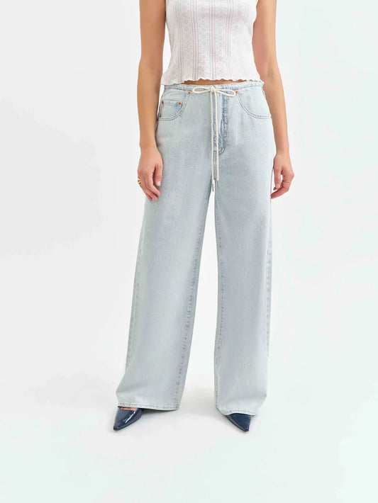 Drawstring Mid Rise Wide Leg