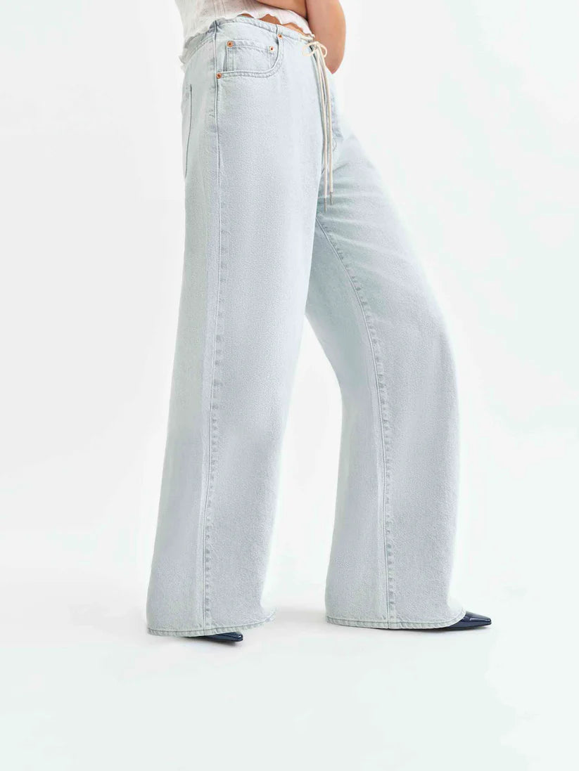 Drawstring Mid Rise Wide Leg