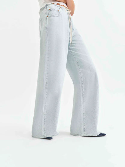 Drawstring Mid Rise Wide Leg