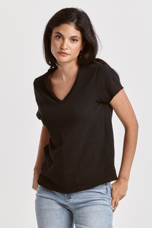 Vanya Short Sleeve Slub Black Tee