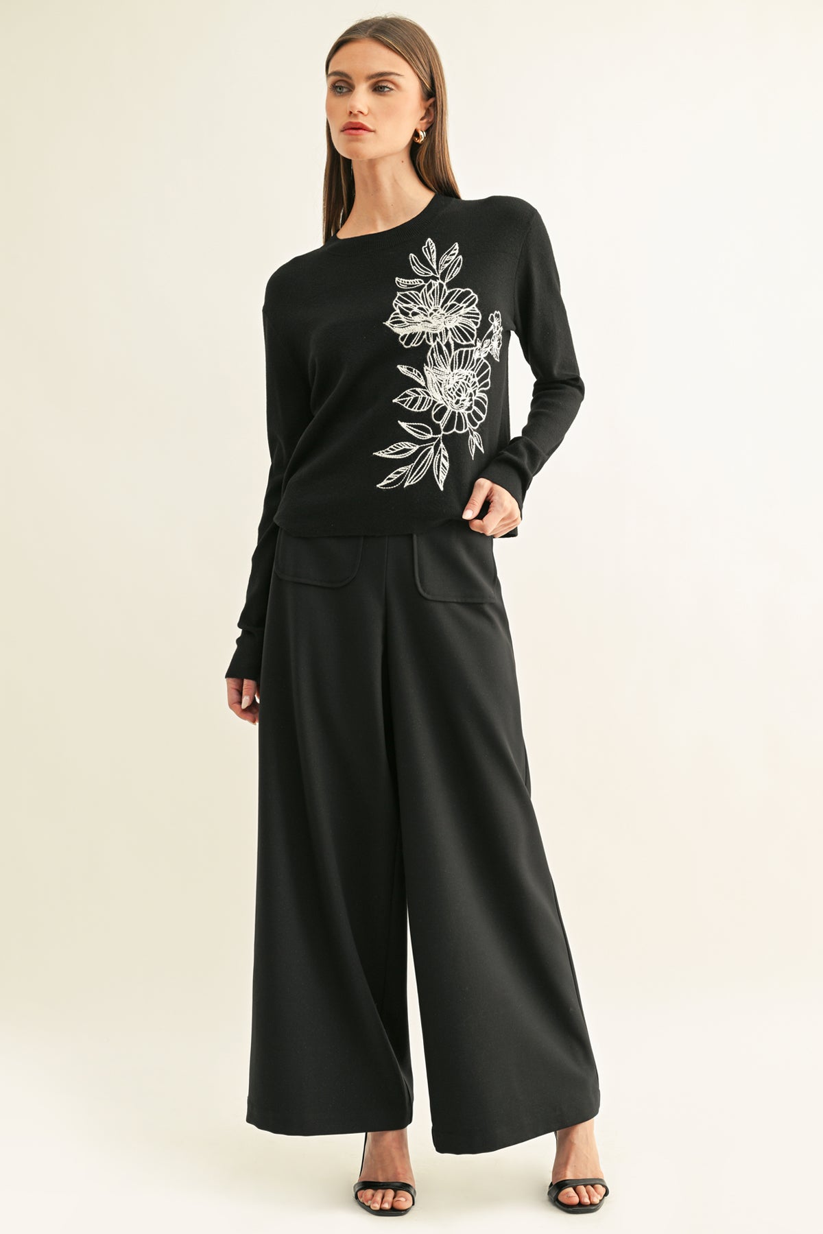 ITZEL FLORAL EMBROIDERY KNIT TOP