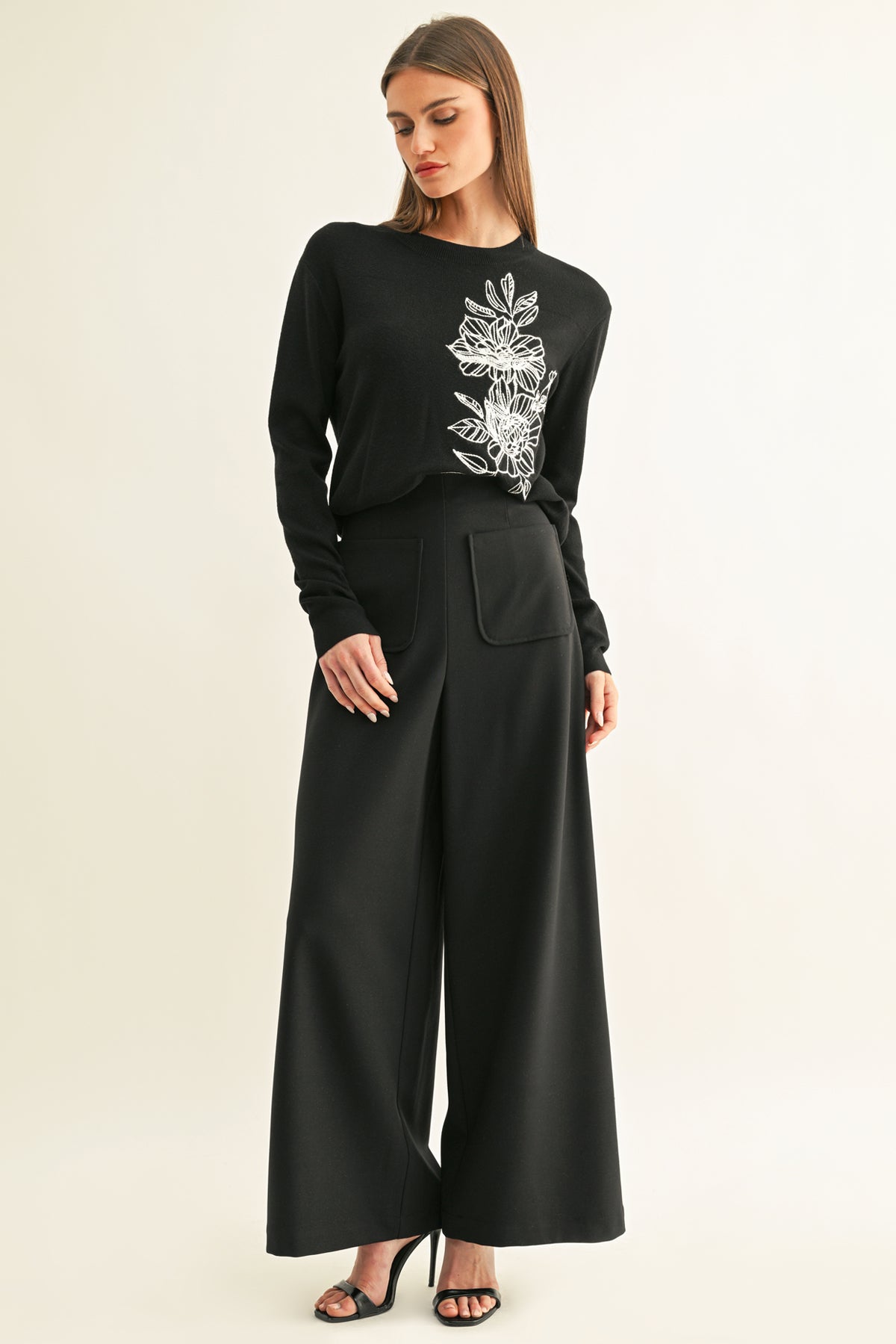 ITZEL FLORAL EMBROIDERY KNIT TOP