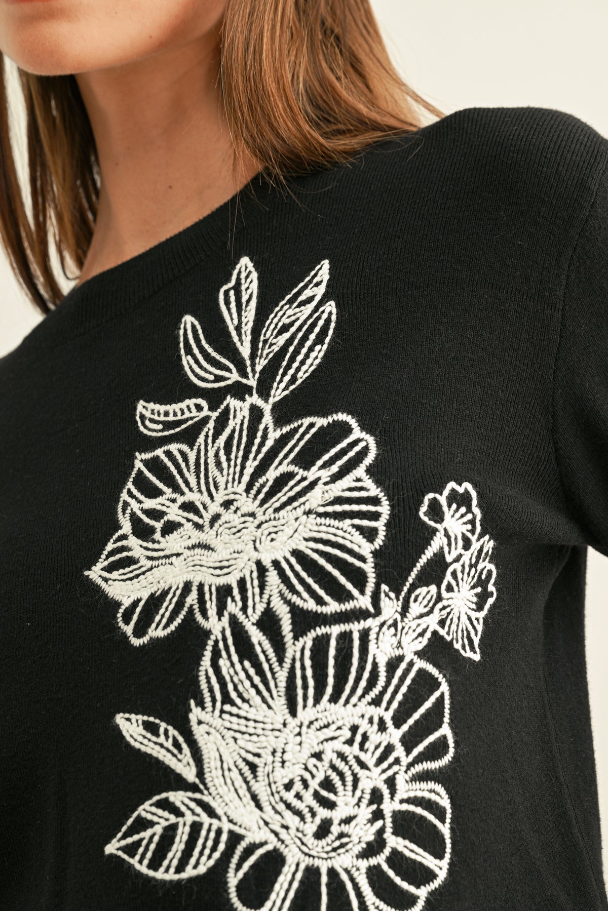 ITZEL FLORAL EMBROIDERY KNIT TOP